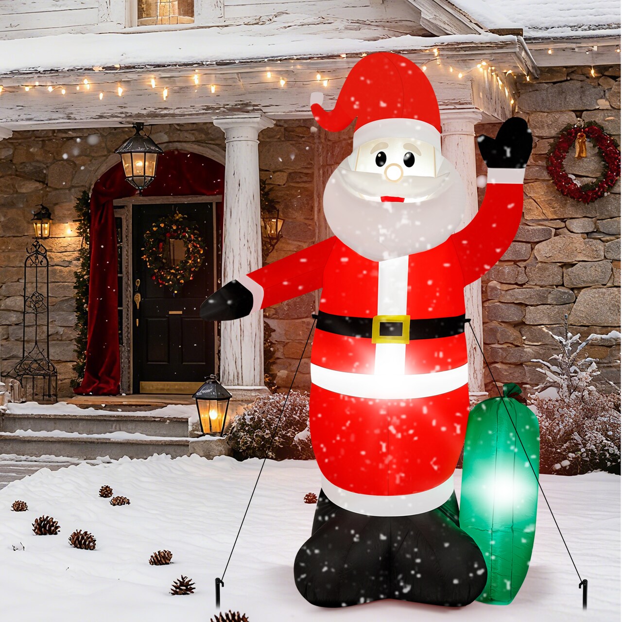 8ft Giant Inflatable Santa Claus with Lighted Gift Bag – All-Weather Outdoor Christmas Decor